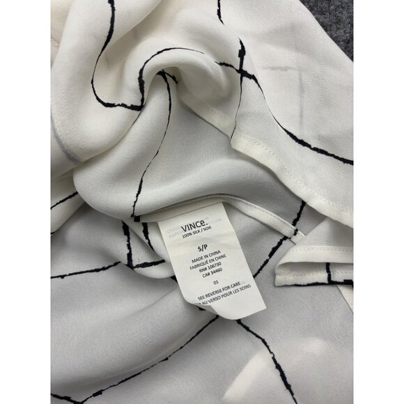 Vince Shirt Womens Small Ivory Silk Windowpane Grid Short Sleeve Blouse Flowy - Picture 7 of 9